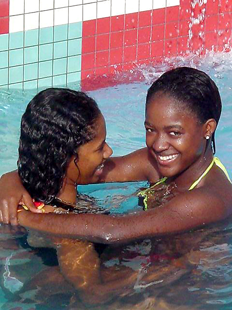 Black girl nude in swimming pool Two Young Africans In The Pool Image 1